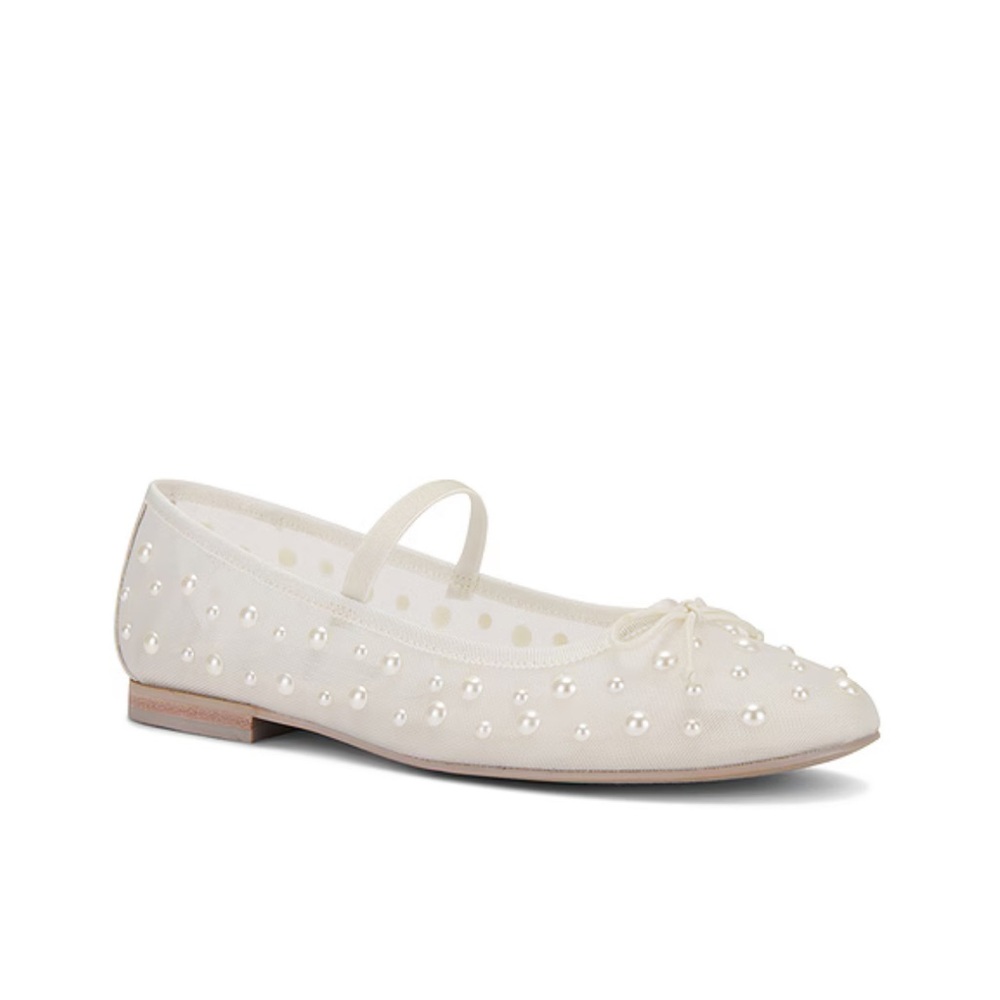 Sheer ballett pearl flats Faux pearl embellished mesh upper with manmade sole
